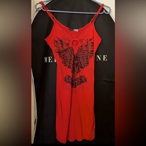 Karv-Red Spaghetti Strap Top with Black Design-Size Small